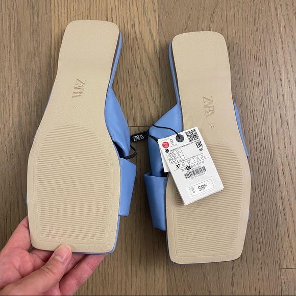 Zara Flat Padded Square Toe Sandals, Blue, Sz 37, NWT - Picture 4 of 4